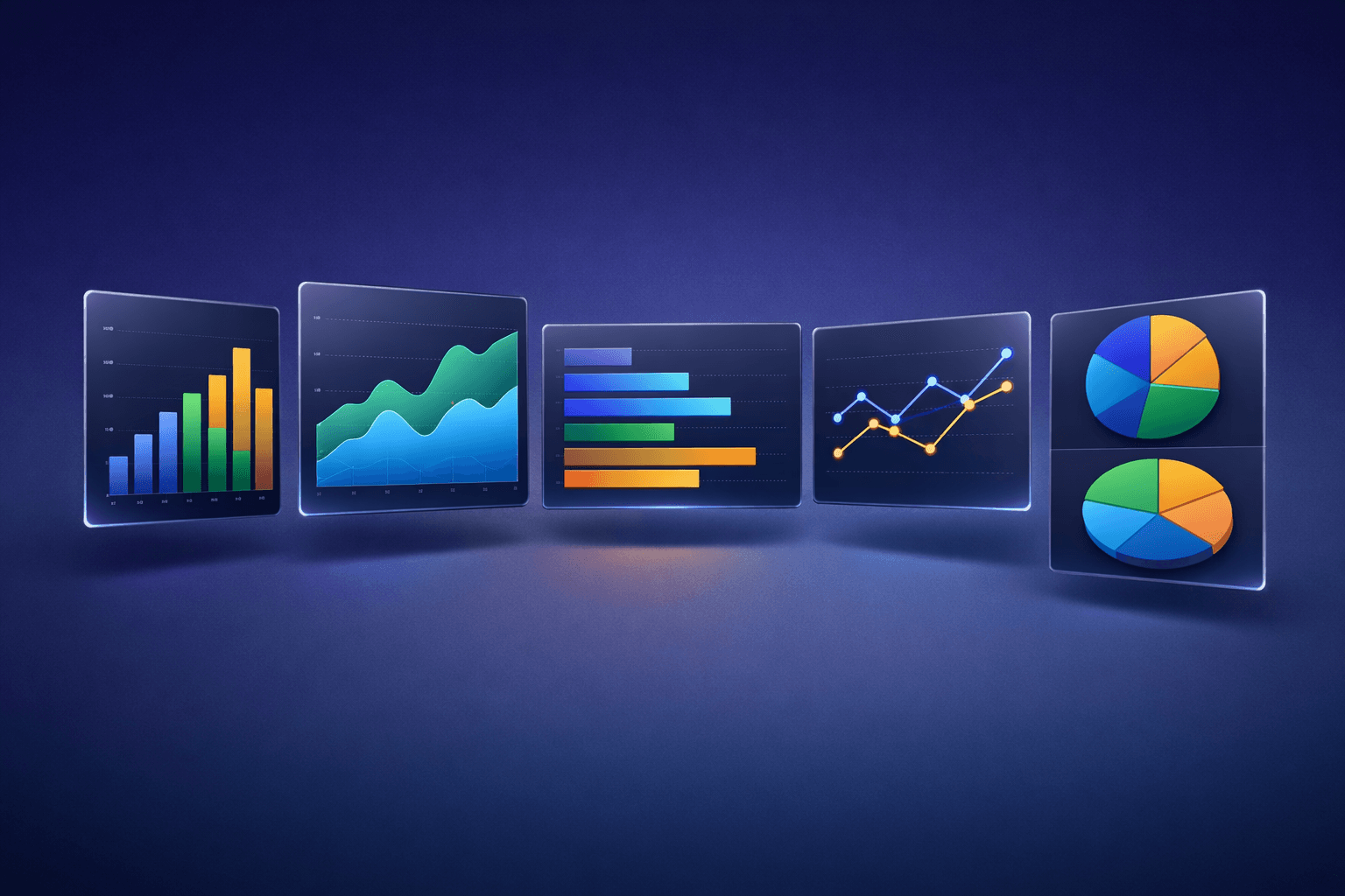 Data visualization dashboard with glowing charts showing AI agent performance metrics